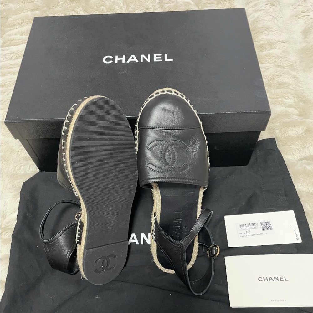 CHANEL Black Leather Espadrilles - Picture 2 of 5